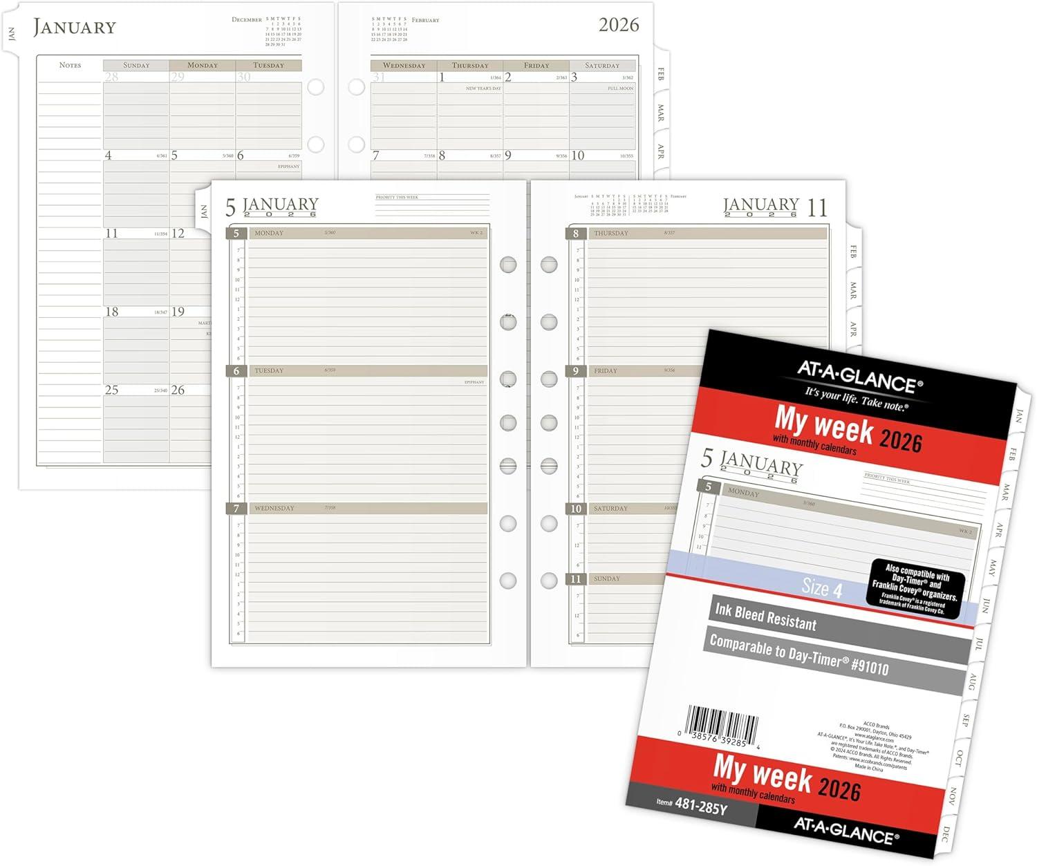 image:imageATAGLANCE 2026 Planner Refill Weekly amp Monthly 375 x 675 Portable Size 3 LooseLeaf 471285Y262026 New Edition Desk Block Style