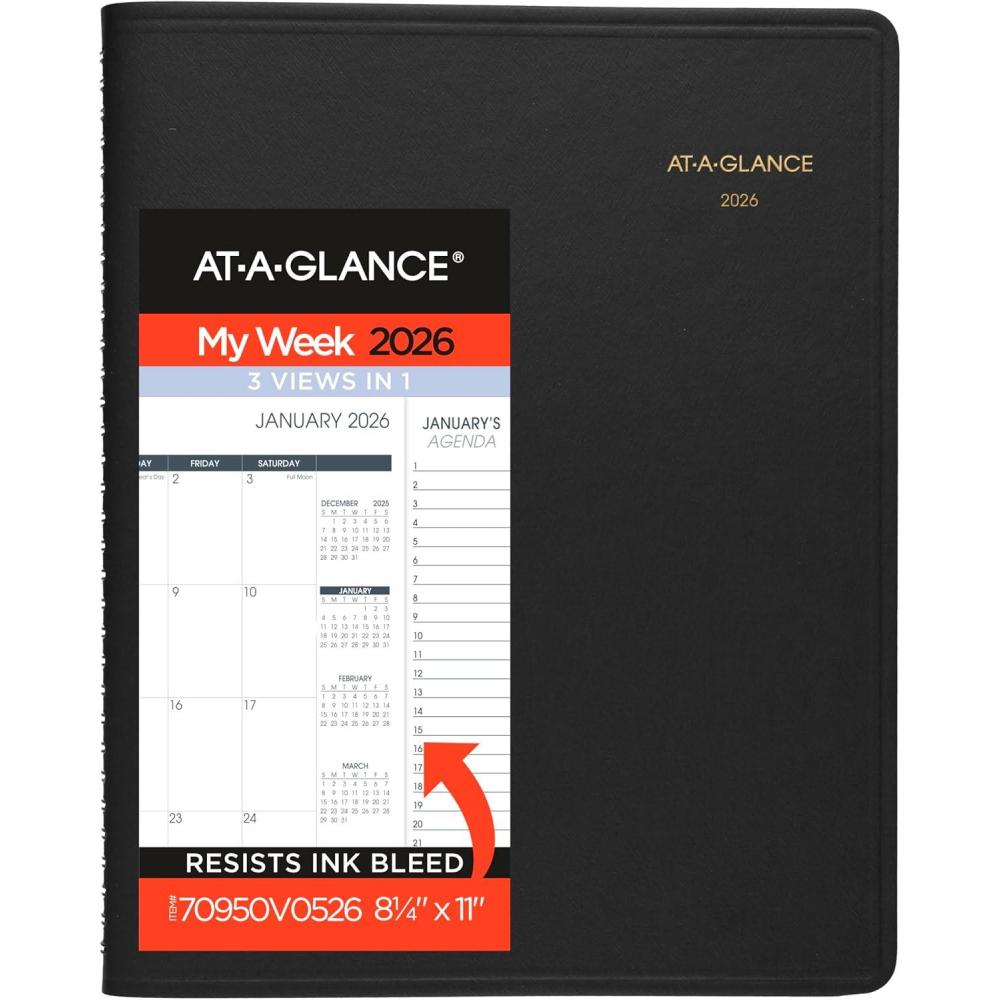 image:imageATAGLANCE 2026 Appointment Book Planner Weekly amp Monthly 814 x 11 QuarterHourly Triple View Black 70950V05262026 New Edition