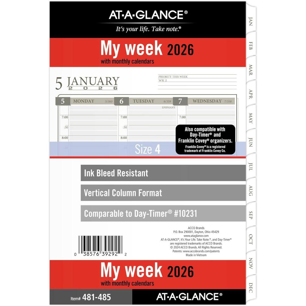 image:imageATAGLANCE 2026 Planner Refill Weekly amp Monthly 375 x 675 Portable Size 3 LooseLeaf 471285Y262026 New Edition Desk Column Style