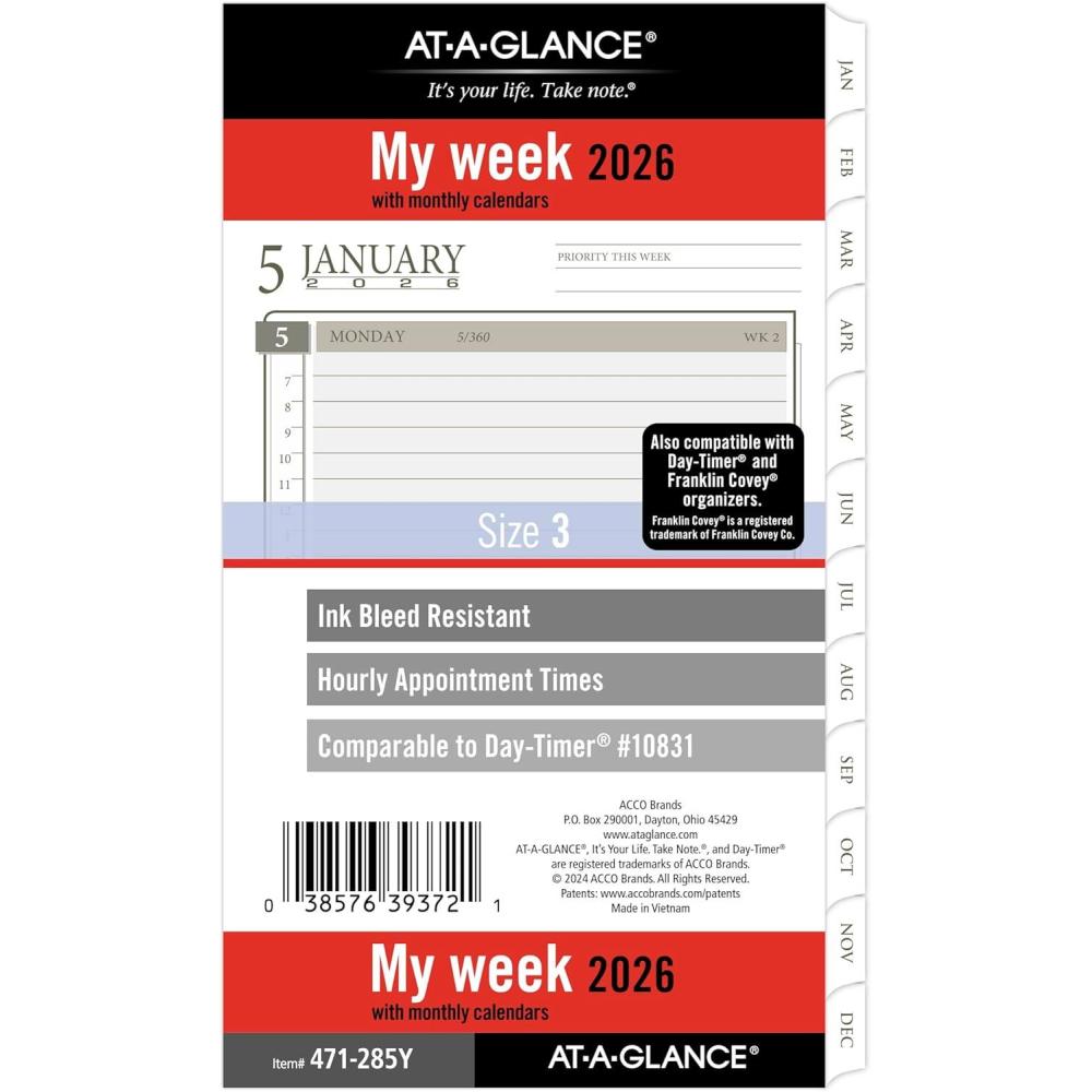 image:imageATAGLANCE 2026 Planner Refill Weekly amp Monthly 375 x 675 Portable Size 3 LooseLeaf 471285Y262026 New Edition Portable