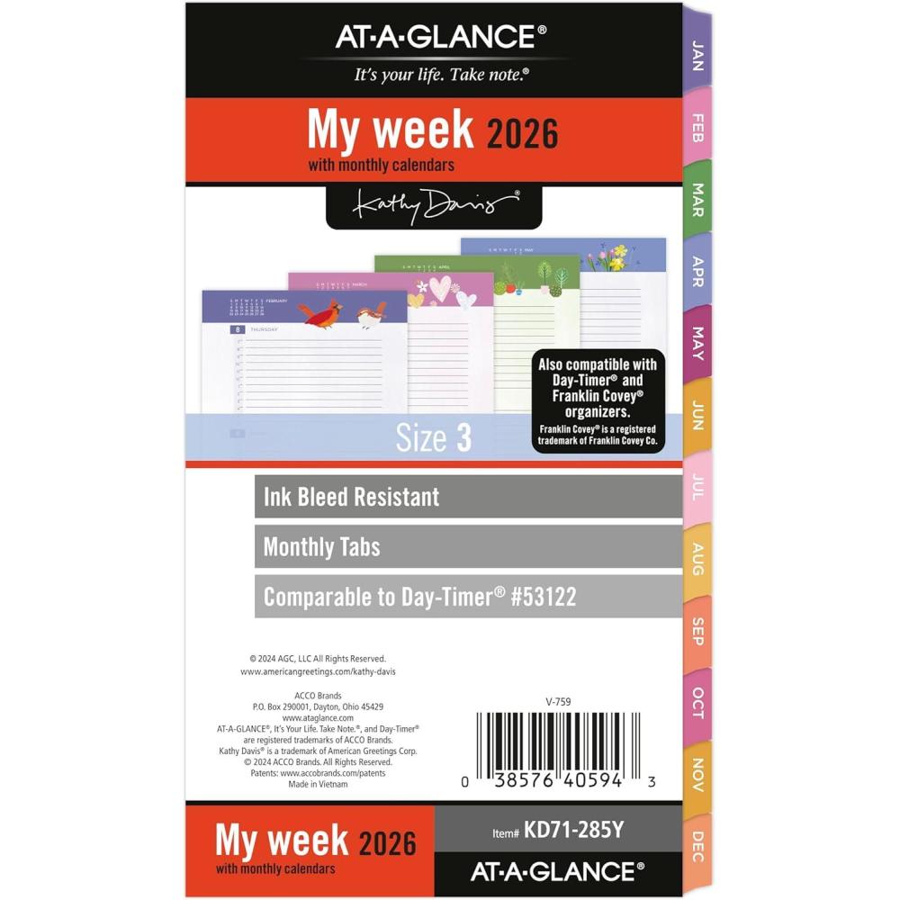 image:imageATAGLANCE 2026 Planner Refill Weekly amp Monthly 55 x 85 Size 4 Desk Size 52122 DayTimer Kathy Davis KD81285Y262026 New Edition