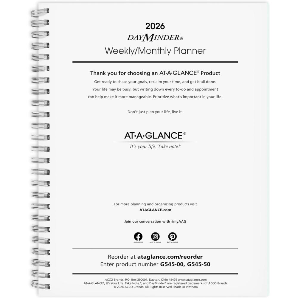 image:imageATAGLANCE 2026 Planner Refill Weekly amp Monthly 7 x 875 Medium Executive DayMinder Refill for G545 Line Planners G54550262026