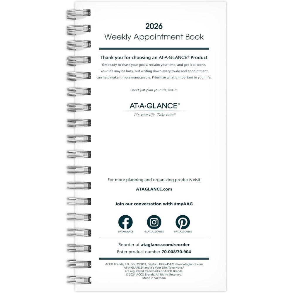 image:imageATAGLANCE 2026 Weekly Appointment Book Planner Refill for 70008 314 x 614 Pocket Size 7090410262026 New Edition