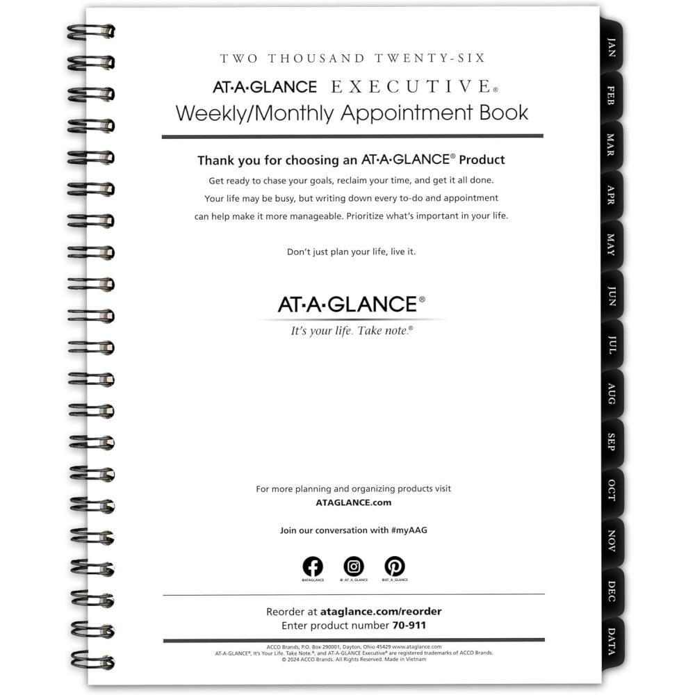 image:imageATAGLANCE 2026 Weekly Monthly Refill for 70NX81 814 x 11 Large Executive 7091110262026 New Edition