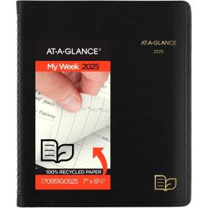 AT-A-GLANCE 2026 Appointment Book Planner, Weekly & Monthly, 7″ x 8-3/4″, Medium, Quarter-Hourly, Recycled, Black (70951G0526)(7″ x 8-3/4″)