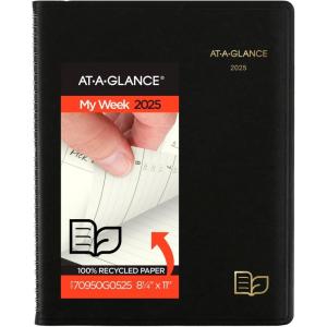 AT-A-GLANCE 2026 Appointment Book Planner, Weekly & Monthly, 8-1/4″ x 11″, Large, Quarter-Hourly, Recycled, Black (70950G0526)(Black)