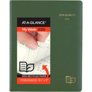 AT-A-GLANCE 2026 Appointment Book Planner, Weekly & Monthly, 8-1/4″ x 11″, Large, Quarter-Hourly, Recycled, Black (70950G0526)(Green)