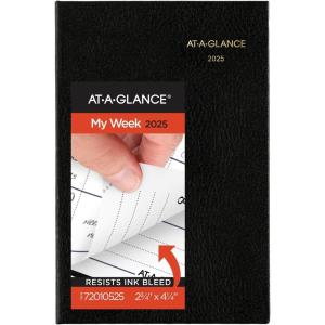 AT-A-GLANCE 2026 Diary, Fine Diary, Weekly & Monthly, 2.75″ x 4.25″, Pocket Size, Hardcover, Black (72010526)(2025 Old Edition)