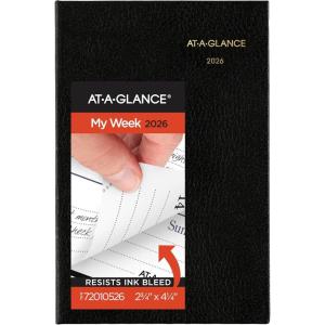 AT-A-GLANCE 2026 Diary, Fine Diary, Weekly & Monthly, 2.75″ x 4.25″, Pocket Size, Hardcover, Black (72010526)(2026 New Edition)