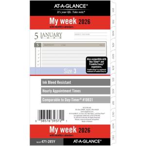 AT-A-GLANCE 2026 Planner Refill, Weekly & Monthly, 3.75″ x 6.75″, Portable Size 3, Loose-Leaf (471-285Y-26)(2026 New Edition Portable)