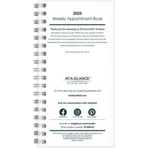 AT-A-GLANCE 2026 Weekly Appointment Book Planner Refill for 70-008, 3-1/4″ x 6-1/4″, Pocket Size (709041026)(2025 Old Edition)