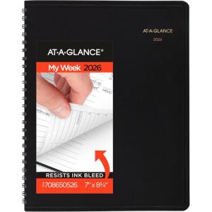 AT-A-GLANCE 2026 Appointment Book Planner, Weekly & Hourly, 7″ x 8-3/4″, Medium, Black (708650526)(2026 New Edition)