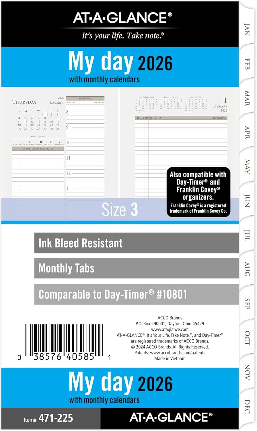 image:imageATAGLANCE 2026 Planner Daily amp Monthly 334 x 634 Portable Size 3 Two Page Per Day Refill LooseLeaf 47122526Size 3 Portable