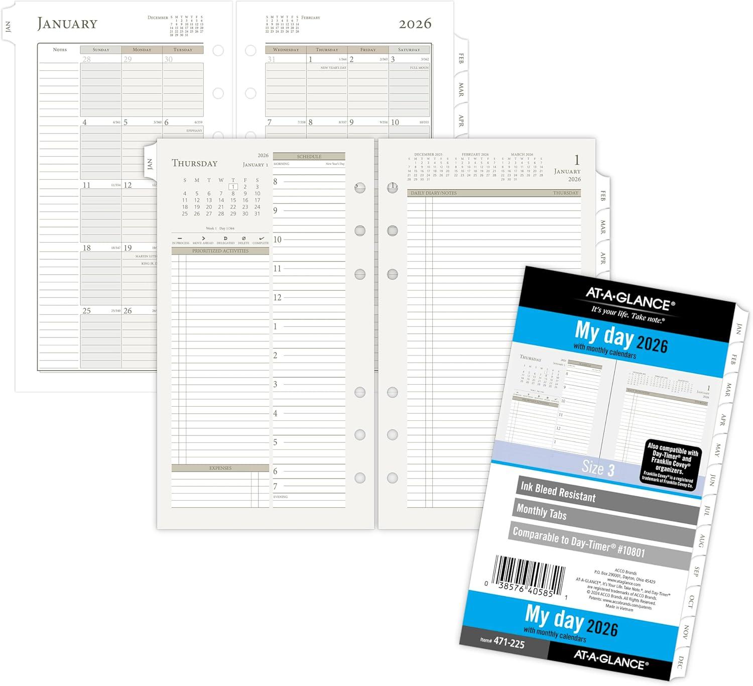 image:imageATAGLANCE 2026 Planner Daily amp Monthly 334 x 634 Portable Size 3 Two Page Per Day Refill LooseLeaf 47122526Size 3 Portable