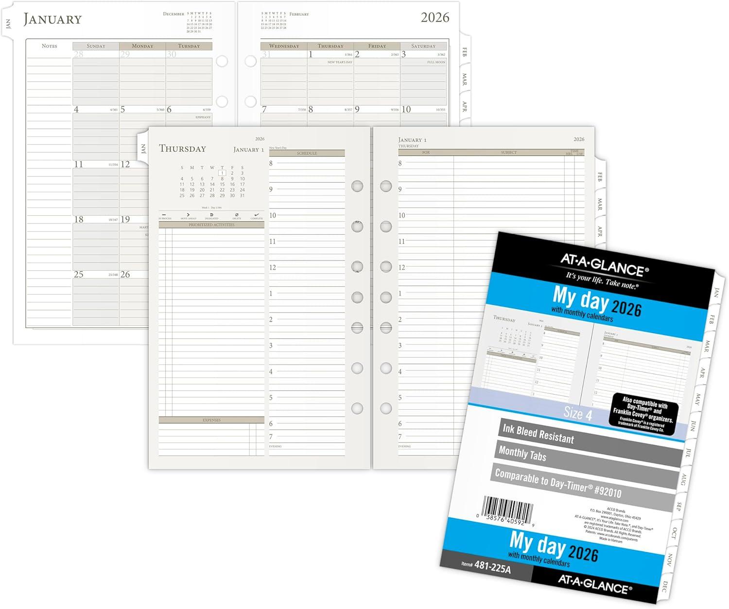 image:imageATAGLANCE 2026 Planner Daily amp Monthly 334 x 634 Portable Size 3 Two Page Per Day Refill LooseLeaf 47122526Size 4 Desk