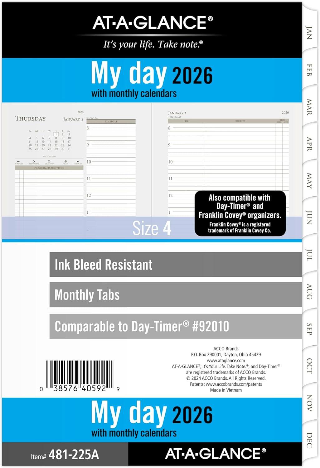 image:imageATAGLANCE 2026 Planner Daily amp Monthly 334 x 634 Portable Size 3 Two Page Per Day Refill LooseLeaf 47122526Size 4 Desk
