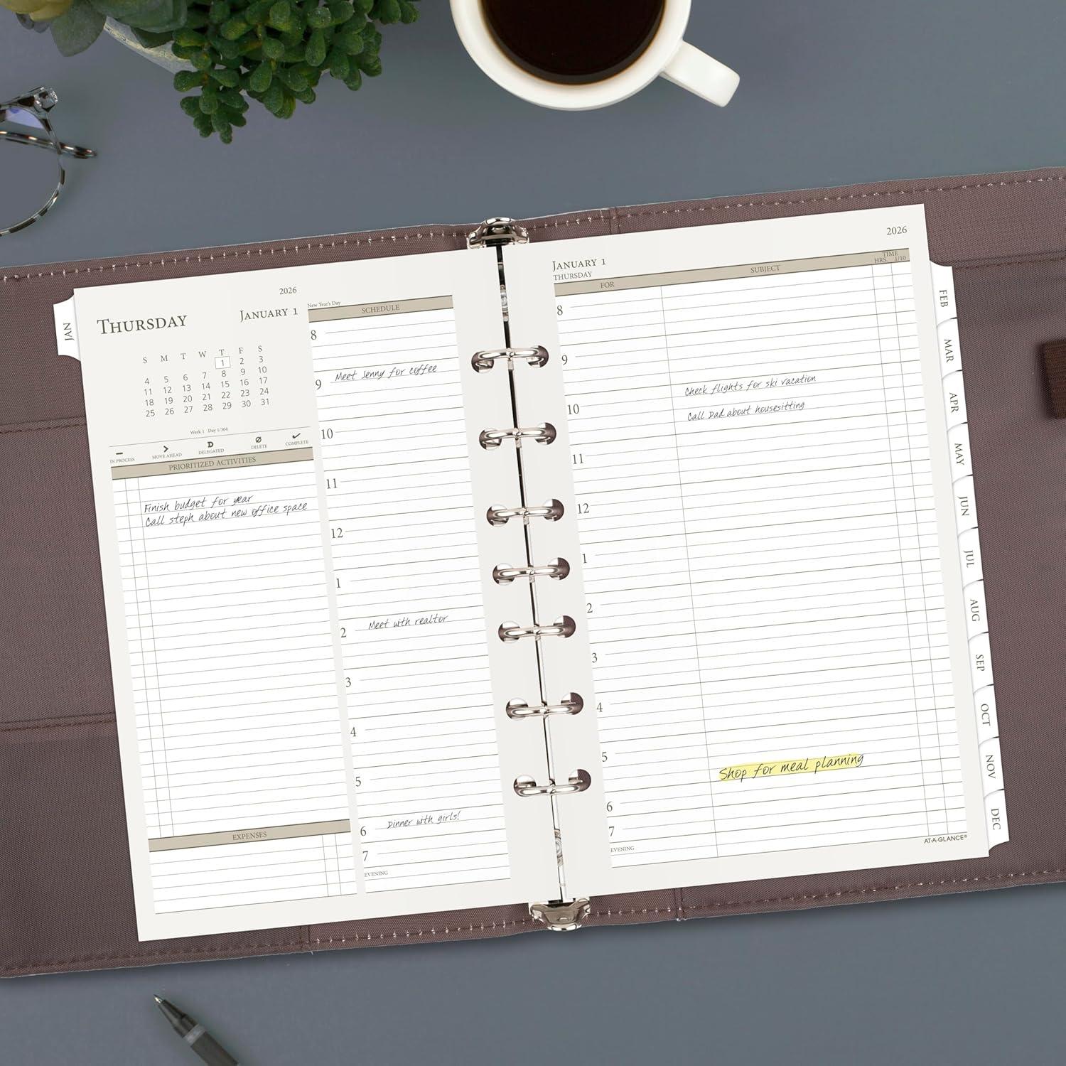 image:imageATAGLANCE 2026 Planner Daily amp Monthly 334 x 634 Portable Size 3 Two Page Per Day Refill LooseLeaf 47122526Size 4 Desk