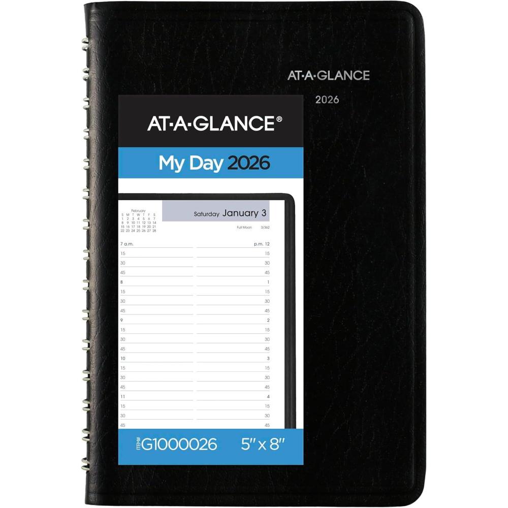 image:imageATAGLANCE 2026 Appointment Book Planner Daily 5 x 8 Small QuarterHourly DayMinder Black G1000026