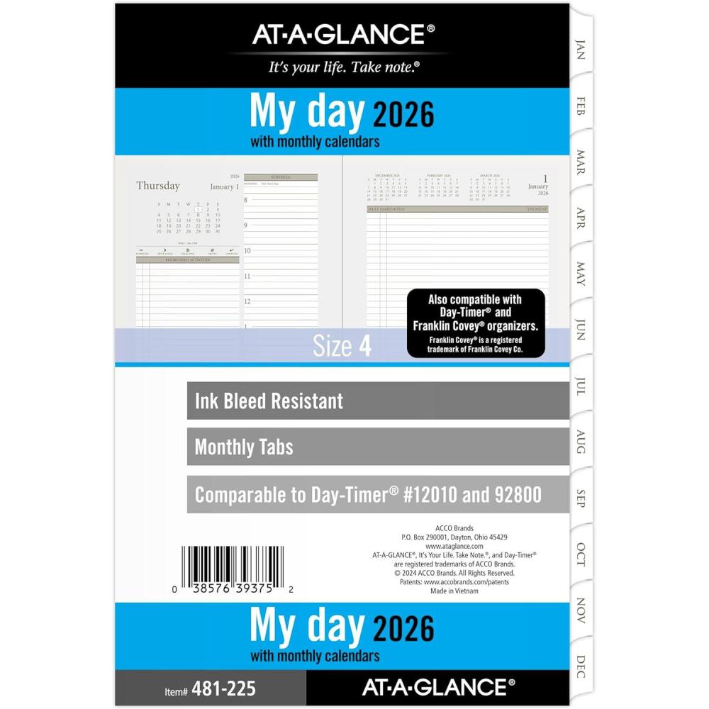 image:imageATAGLANCE 2026 Planner Daily 812 x 11 Folio Size 5 Two Page Per Day Refill LooseLeaf 491225262026 New Edition