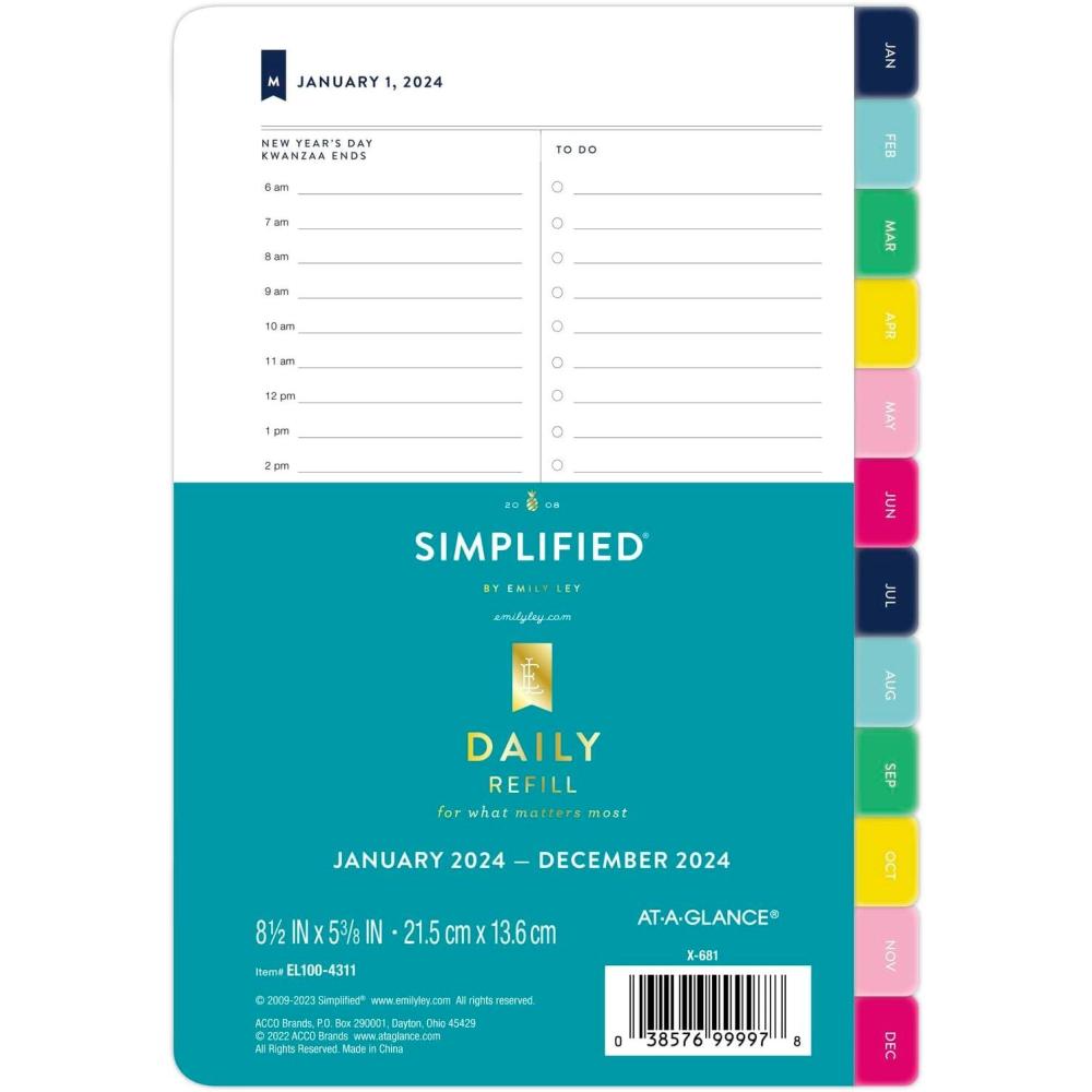 image:imageATAGLANCE 2026 Planner Refill Simplified by Emily Ley Daily 55 x 85 Desk Size One Page Per Day Refill EL1004311262024 Old Edition