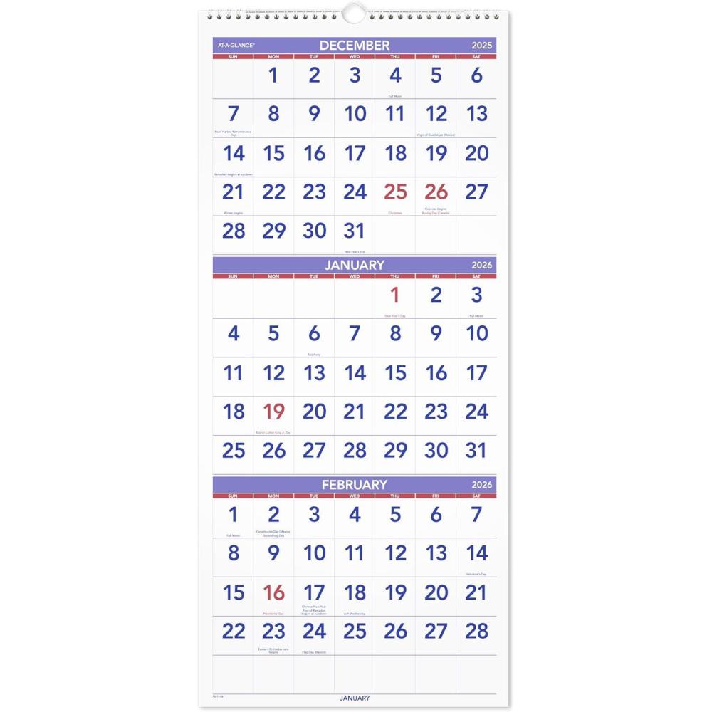 image:imageATAGLANCE 2026 Wall Calendar 1512 x 2234 Large 3Month Reference PM628262026 New Edition