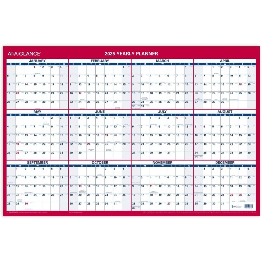 image:imageATAGLANCE 2026 Erasable Calendar Dry Erase Wall Planner 48 x 32 Extra Large VerticalHorizontal Reversible PM326282636W x 24H