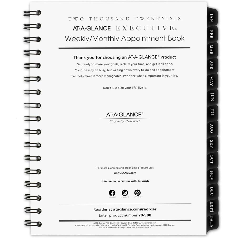 image:imageATAGLANCE 2026 Weekly Monthly Appointment Book Refill 612 x 834 Medium Executive 7090810262026 New Edition