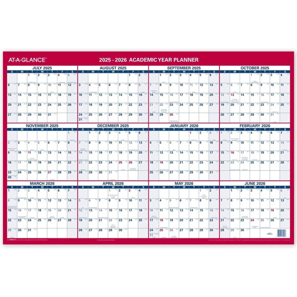 image:imageATAGLANCE Erasable Calendar 20252026 Dry Erase Wall Planner 24 x 36 Large Academic amp Regular Year Double Sided Vertical PM210S2820252026