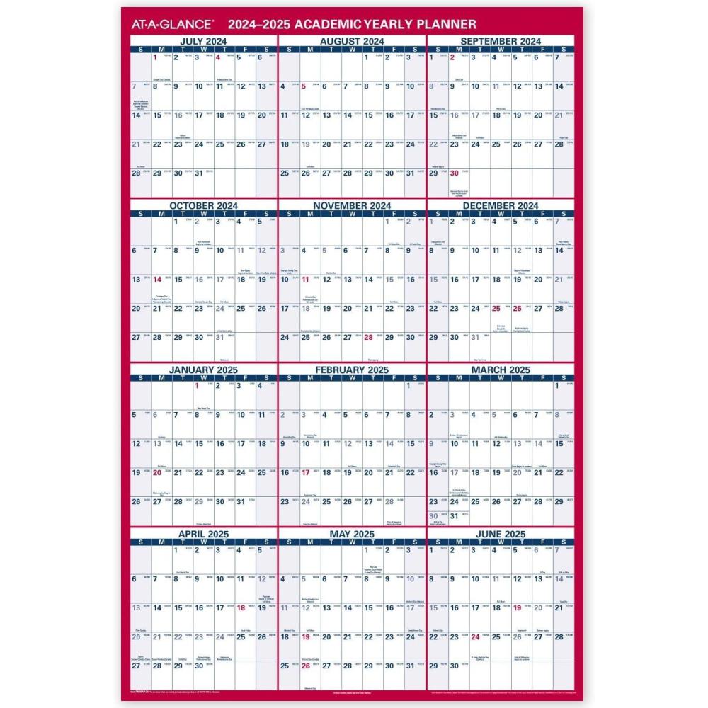 image:imageATAGLANCE Erasable Calendar 20252026 Dry Erase Wall Planner 48 x 32 Extra Large Academic Year Double Sided HorizontalVerical PM36AP2820242025