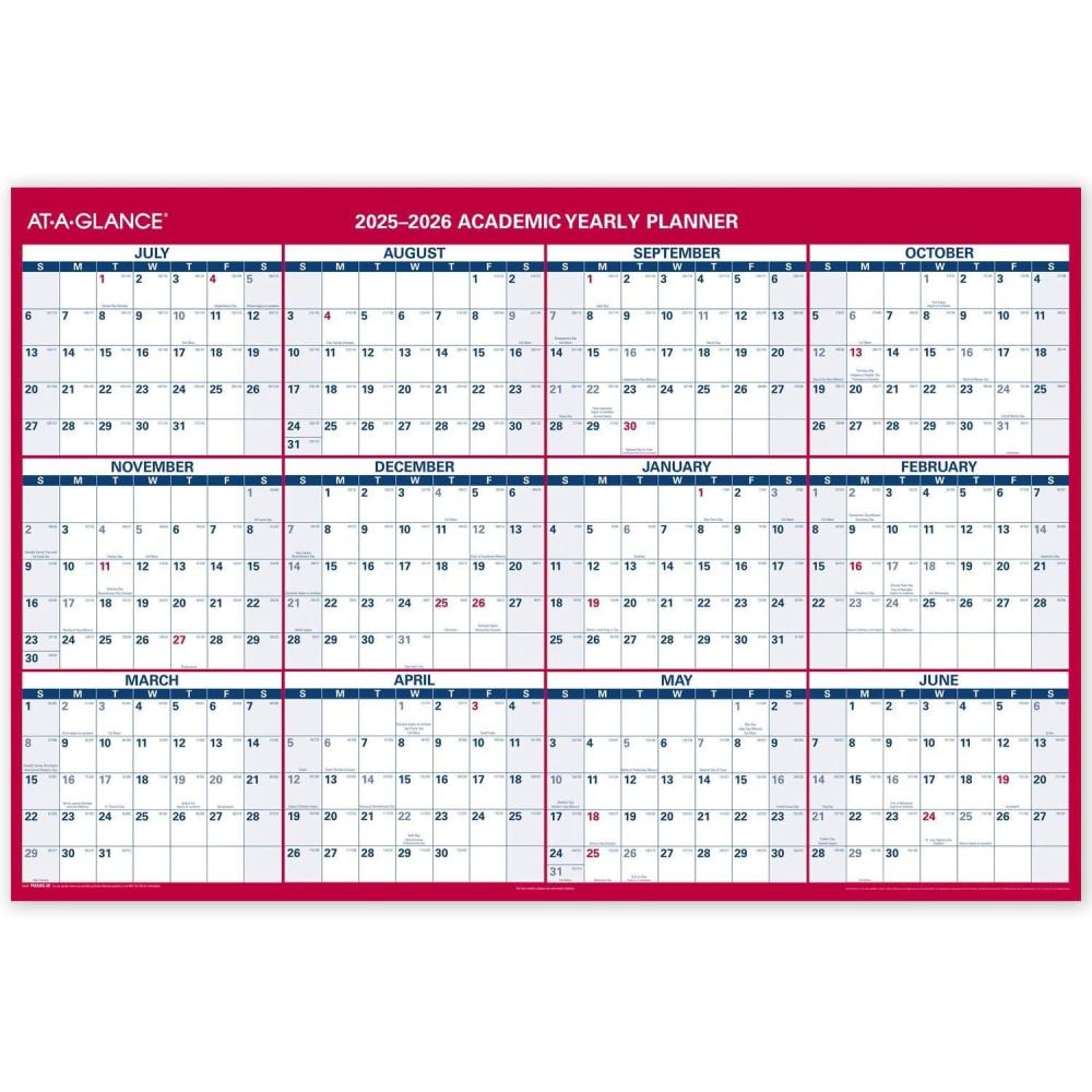 image:imageATAGLANCE Erasable Calendar 20252026 Dry Erase Wall Planner 48 x 32 Extra Large Academic amp Regular Year Double Sided Horizontal PM326S2820252026