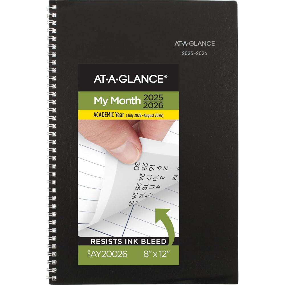 image:imageATAGLANCE Planner 20252026 Academic Monthly 8 x 12 Large Flexible Cover DayMinder Black AY20020252026