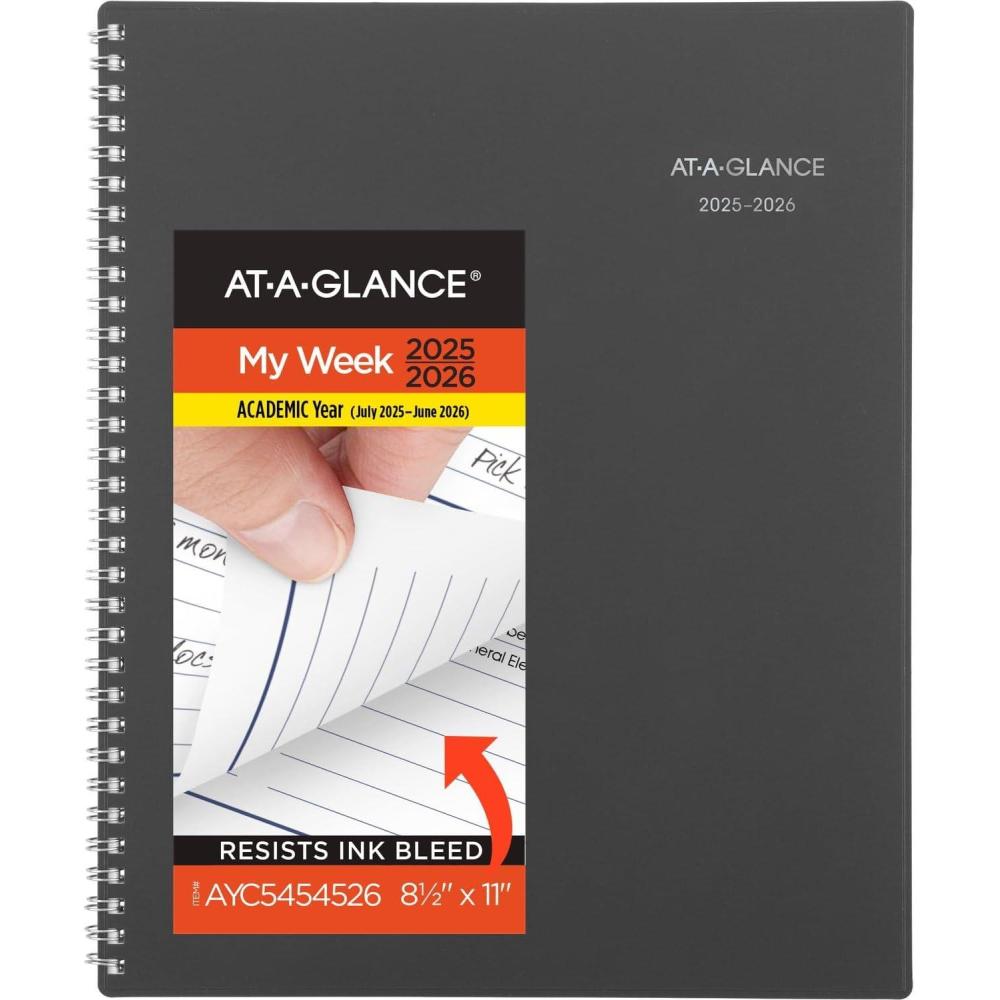 image:imageATAGLANCE Planner 20252026 Academic Weekly amp Monthly 812 x 11 Large Monthly Tabs Flexible Cover DayMinder Charcoal AYC5454520252026