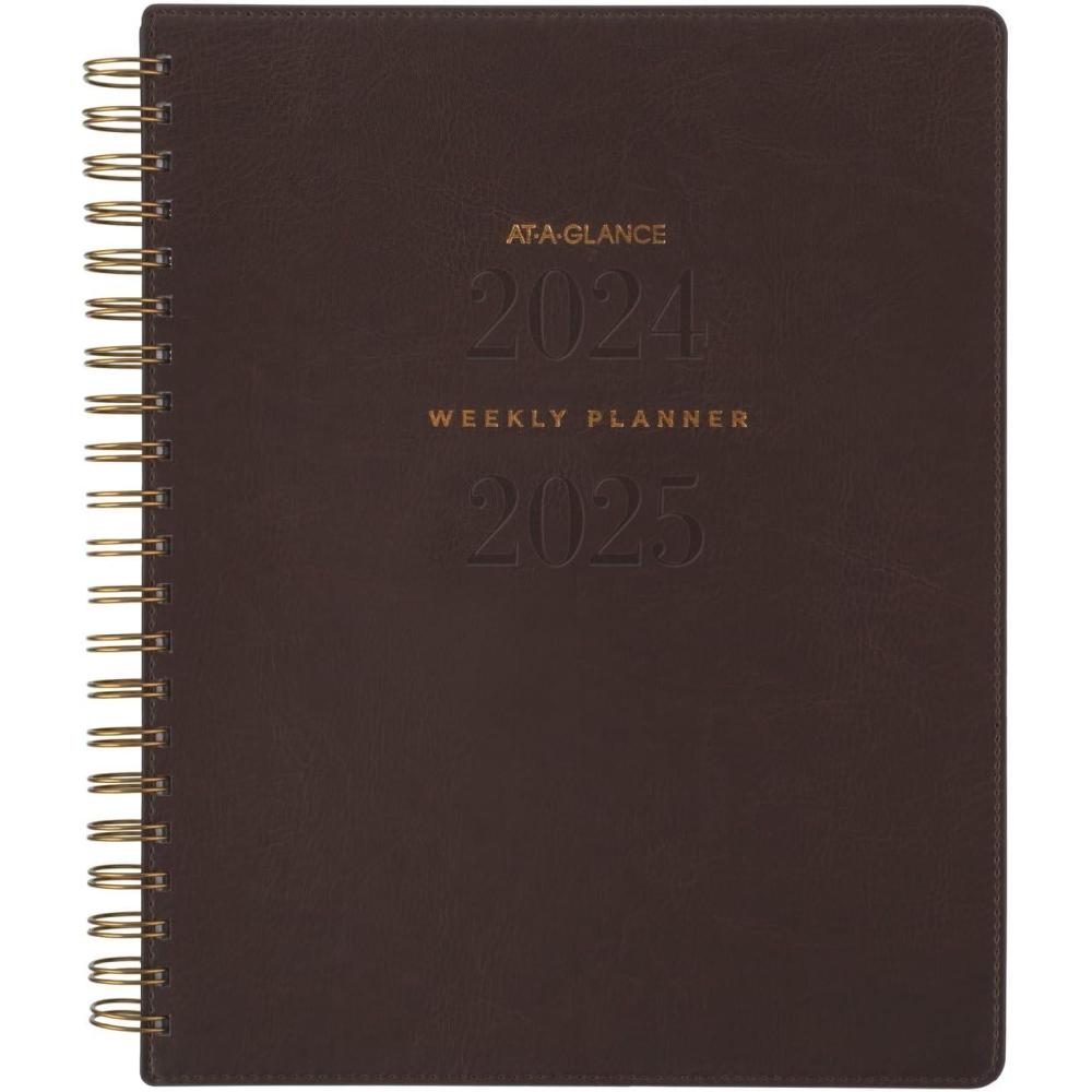 image:imageATAGLANCE Planner 20252026 Academic Weekly amp Monthly 812 x 11 Large Monthly Tabs Flexible Cover Signature Collection Brown YP905A09Brown