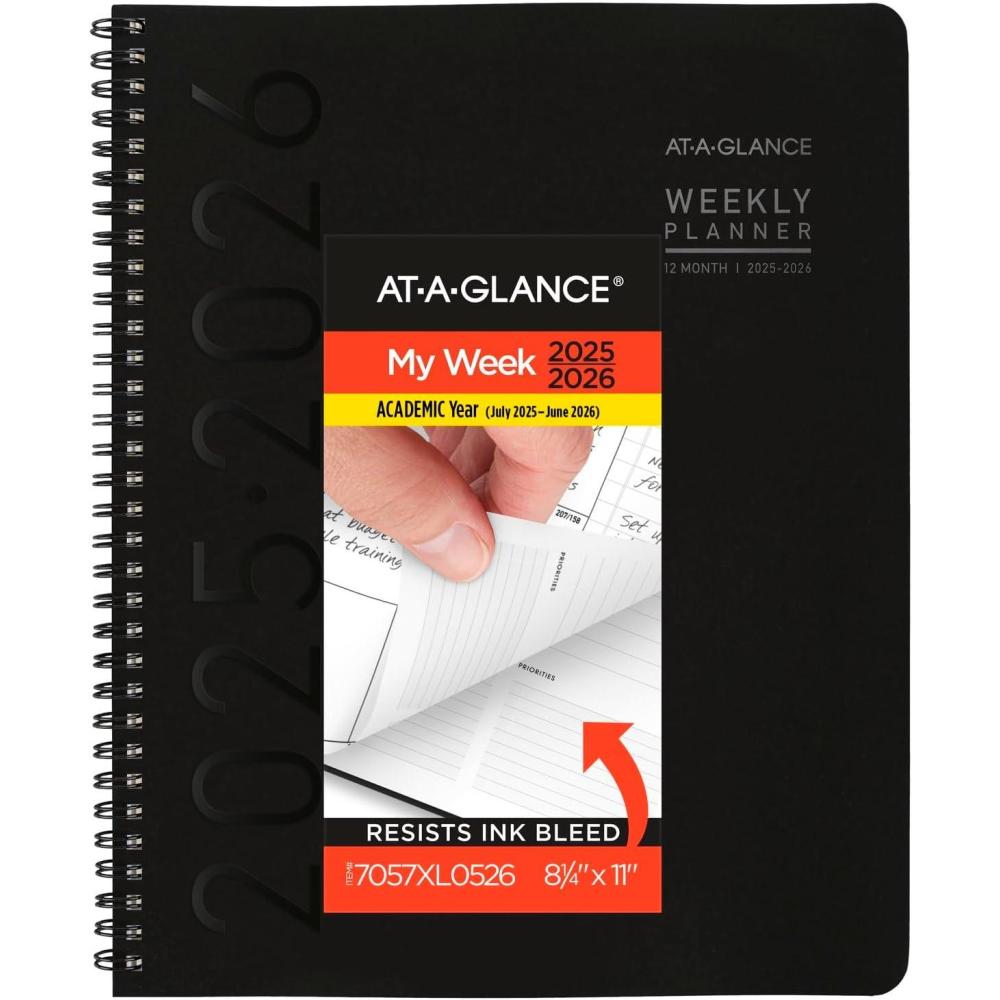 image:imageATAGLANCE Planner 20252026 Academic Weekly amp Monthly 814 x 11 Large Monthly Tabs Flexible Cover Contemporary Lite Black 7057XL05814 x 11
