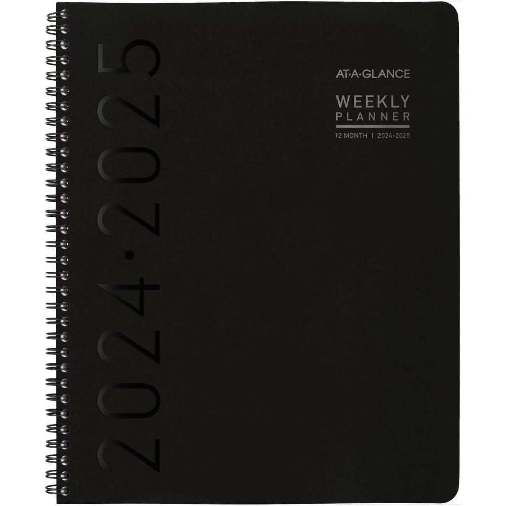 image:imageATAGLANCE Planner 20252026 Academic Weekly amp Monthly 814 x 11 Large Monthly Tabs Flexible Cover Contemporary Lite Black 7057XL05Pack of 1