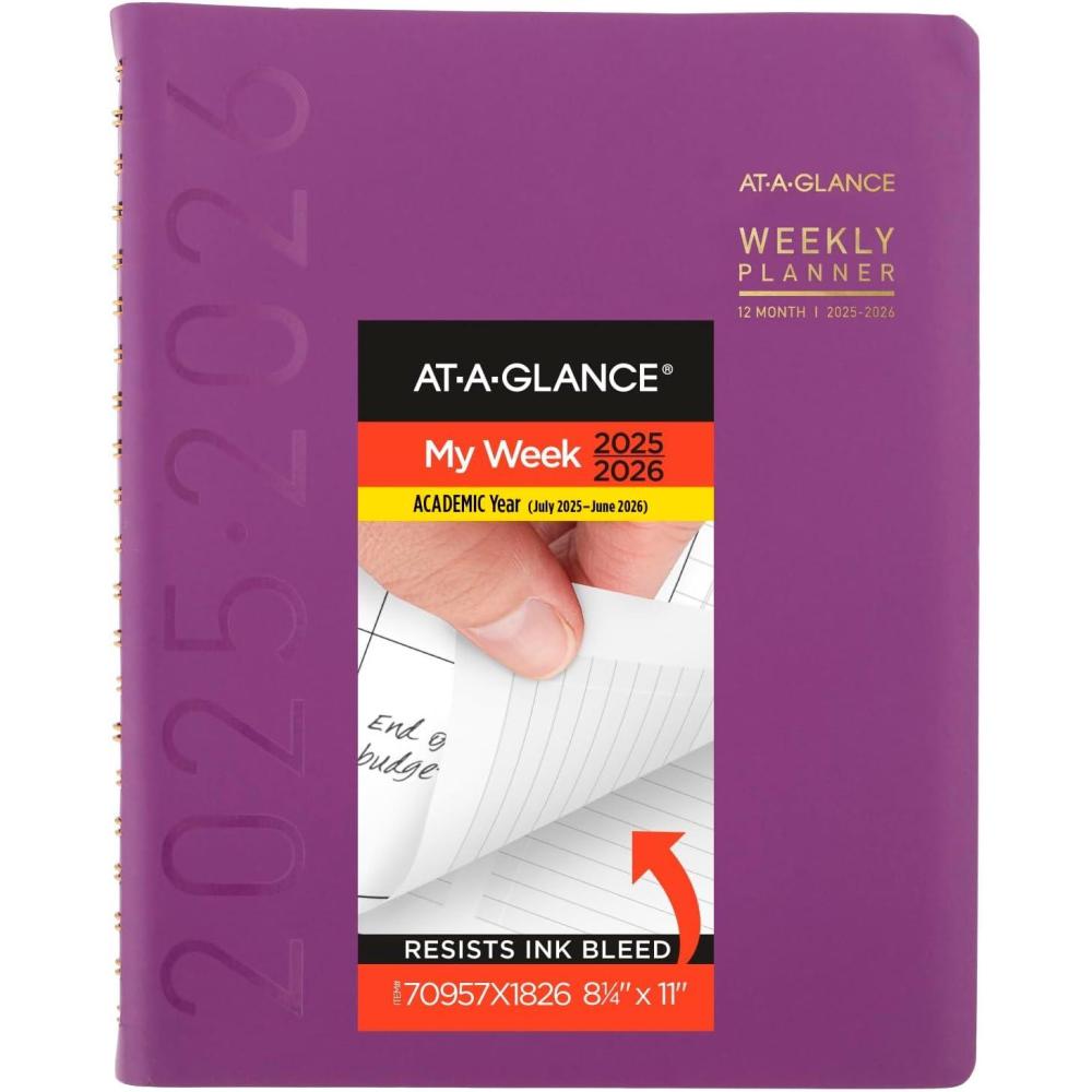 image:imageATAGLANCE Planner 20252026 Academic Weekly amp Monthly HalfHourly Appointment Book 814 x 11 Large Monthly Tabs Flexible Cover Contempo Charcoal 70957X45Purple