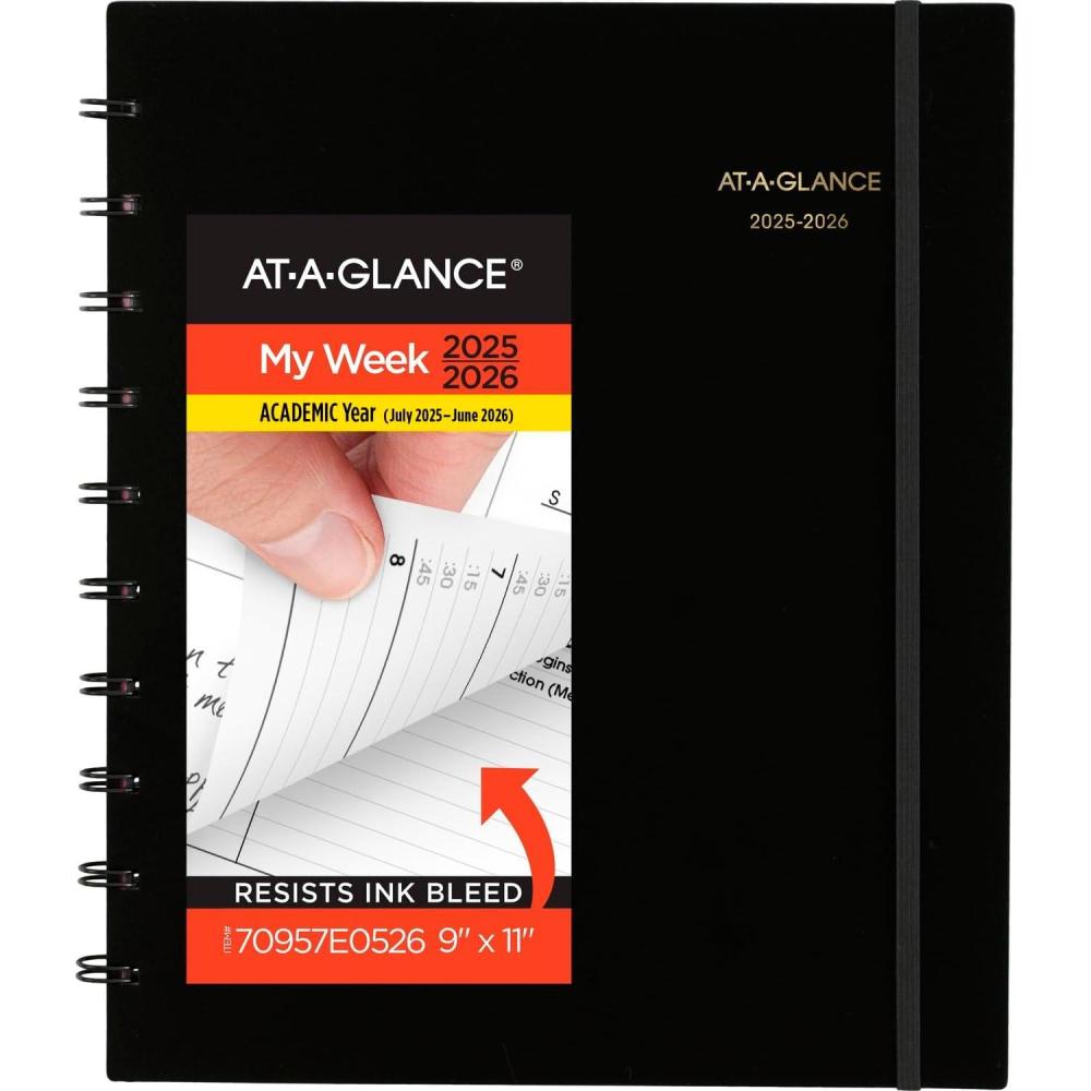 image:imageATAGLANCE Planner 20252026 Academic Weekly amp Monthly QuarterHourly Appointment Book 9 x 11 Large Monthly Tabs Flexible Cover MoveAPage Black 70957E0520252026