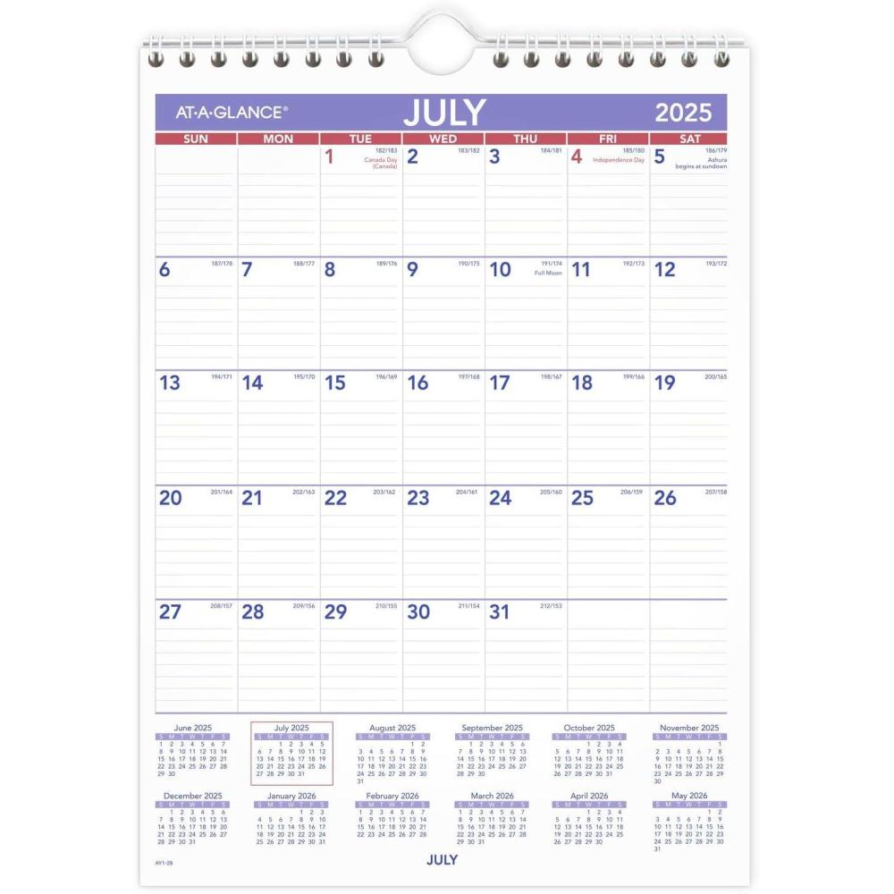 image:imageATAGLANCE Wall Calendar 20252026 Academic Monthly 8 x 11 Small Ruled Daily Blocks AY12820252026