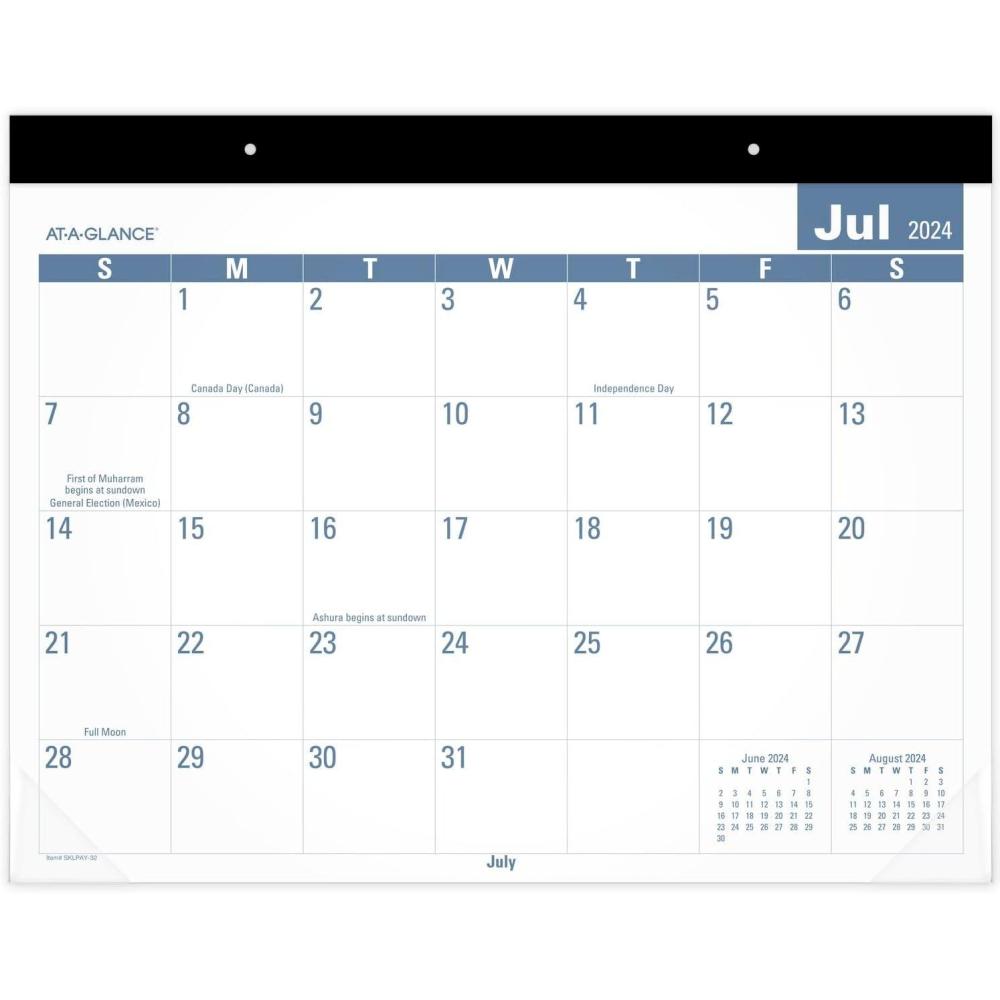 image:imageatAGlance Desk Calendar 20252026 Academic Monthly 2134 x 17 Standard Unruled Daily Blocks EasytoRead SKLPAY3220242025