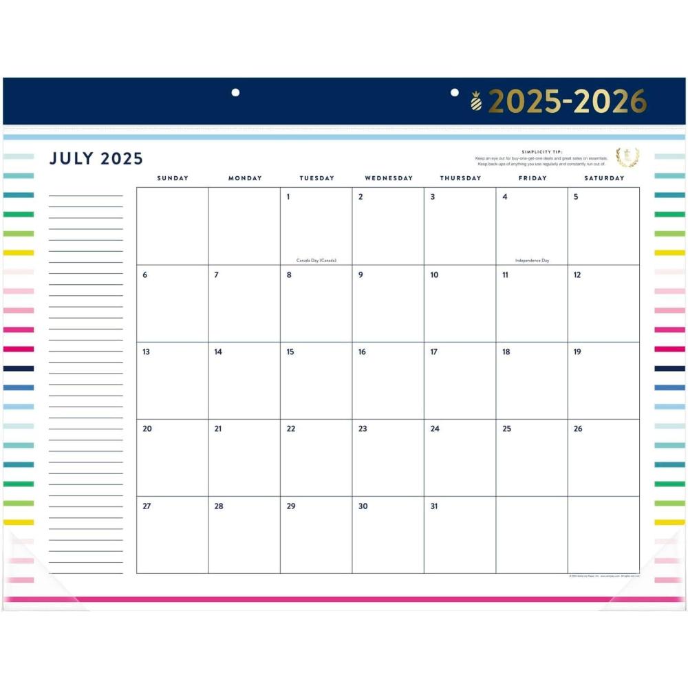 image:imageatAGlance Desk Calendar 20252026 Academic Simplified by Emily Ley Monthly Desk Pad 2134 x 17 Standard Happy Stripe EL37704A20252026