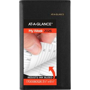 AT-A-GLANCE 2026 Appointment Book Planner, Weekly, Refillable, 3-1/4″ x 6-1/4″, Pocket Size, Hourly, Black (700080526)(2026 New Edition)