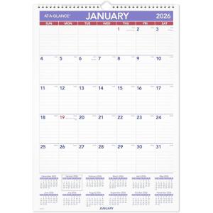 AT-A-GLANCE 2026 Erasable Calendar, Dry Erase Wall Planner, 15-1/2″ x 22-3/4″, Medium (PMLM032826)(2026 New Edition)