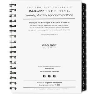 AT-A-GLANCE 2026 Weekly Monthly Appointment Book Refill, 6-1/2″ x 8-3/4″, Medium, Executive (709081026)(2026 New Edition)