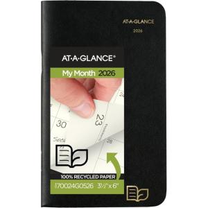 AT-A-GLANCE 2026-2027 Planner, 2 Year Monthly Planner, 3-1/2″ x 6″, Pocket Size, Recycled, Black (70024G0526)(2026 New Edition)