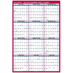 AT-A-GLANCE Erasable Calendar 2025-2026, Dry Erase Wall Planner, 48″ x 32″, Extra Large, Academic Year, Double Sided, Horizontal/Verical (PM36AP28)(2024-2025)