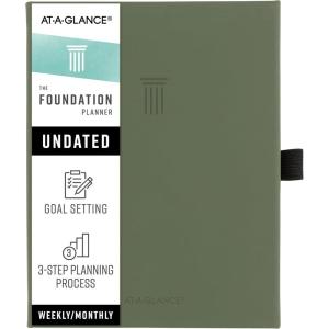AT-A-GLANCE Foundation Goal Setting Planner, Undated Weekly & Monthly Journal, Track Progress, Create Habits, 5-3/4″ x 8-1/4″, Green (FD2-200-60)(Green)