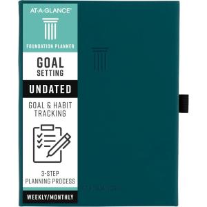 AT-A-GLANCE Foundation Goal Setting Planner, Undated Weekly & Monthly Journal, Track Progress, Create Habits, 5-3/4″ x 8-1/4″, Green (FD2-200-60)(Teal)
