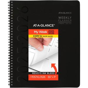 AT-A-GLANCE Planner 2025-2026 Academic, Weekly & Monthly, 8-1/4″ x 11″, Large, Monthly Tabs, Flexible Cover, Contemporary Lite, Black (7057XL05)(8-1/4″ x 11″)