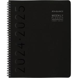 AT-A-GLANCE Planner 2025-2026 Academic, Weekly & Monthly, 8-1/4″ x 11″, Large, Monthly Tabs, Flexible Cover, Contemporary Lite, Black (7057XL05)((Pack of 12))