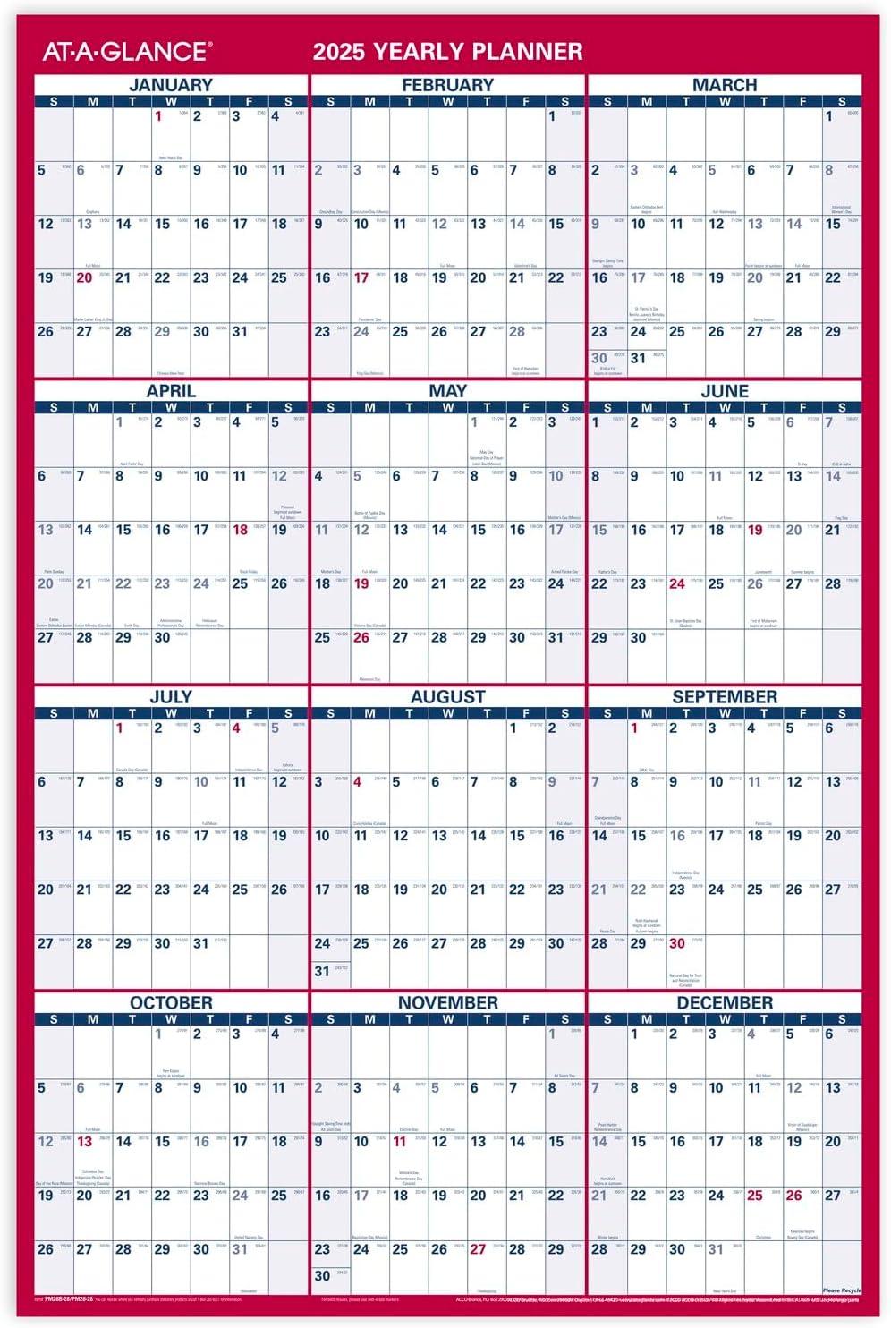 image:imageATAGLANCE 2026 Erasable Calendar Dry Erase Wall Planner 36 x 24 Large VerticalHorizontal Reversible Includes Marker PM2628262025 Old Edition